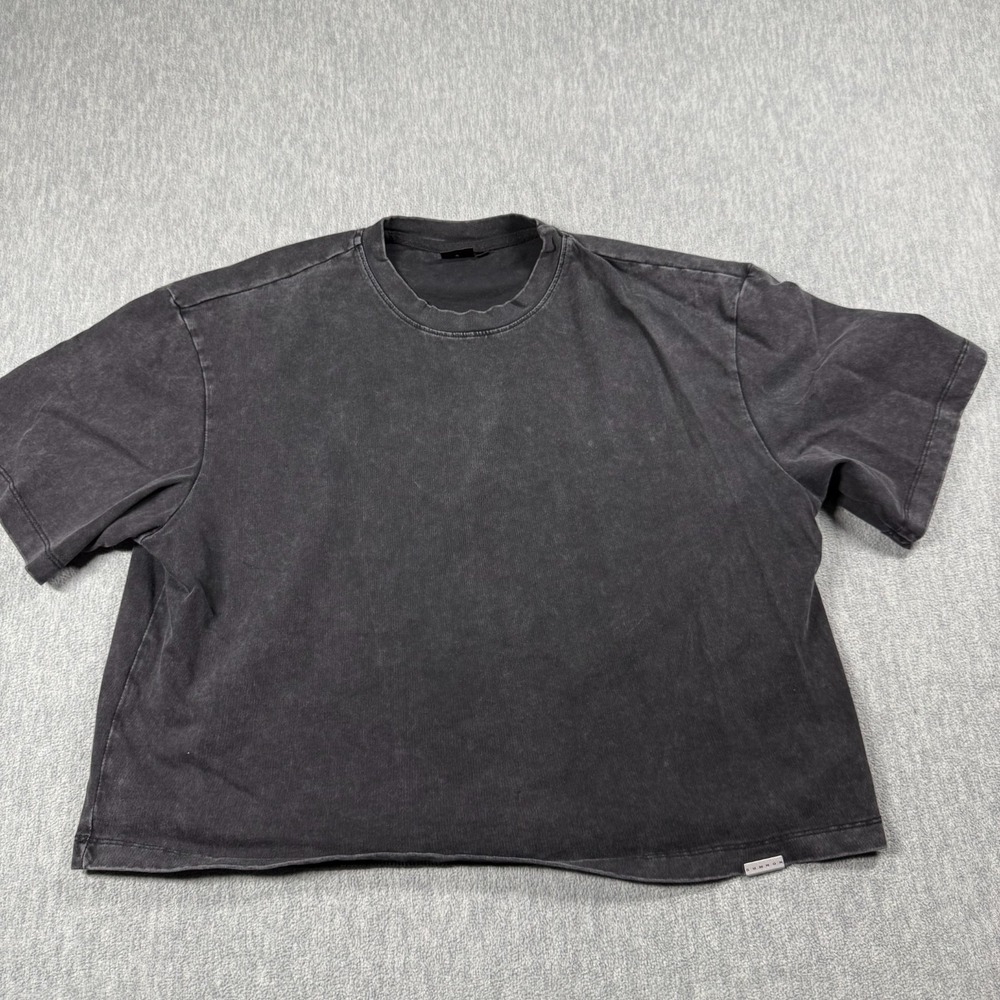 Sumwon Shirt Womens Medium Black Cotton Blend Acid Wash Cropped Boxy Tee Casual